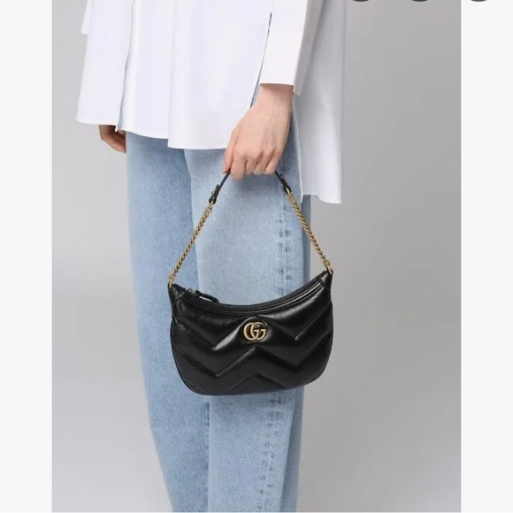 Gucci Handbags - Gucci Black Quilted Shoulder Bag with Gold Logo